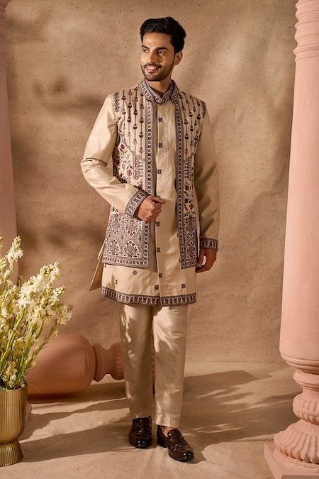Arihant Rai Sinha Floral Stripe Embroidered Nehru Jacket Set 