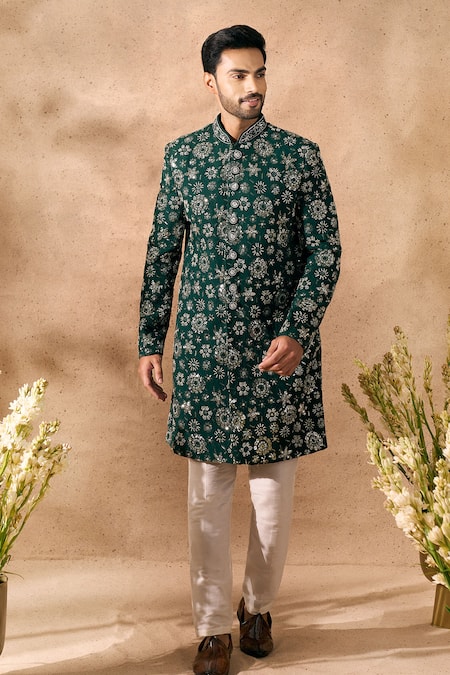 Arihant Rai Sinha Embroidered Art Silk Sherwani & Pant Set 