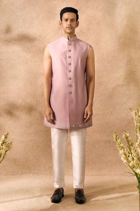 Arihant Rai Sinha_Pink Silk, Dupion Embroidery Sherwani And Kurta Set _at_Aza_Fashions