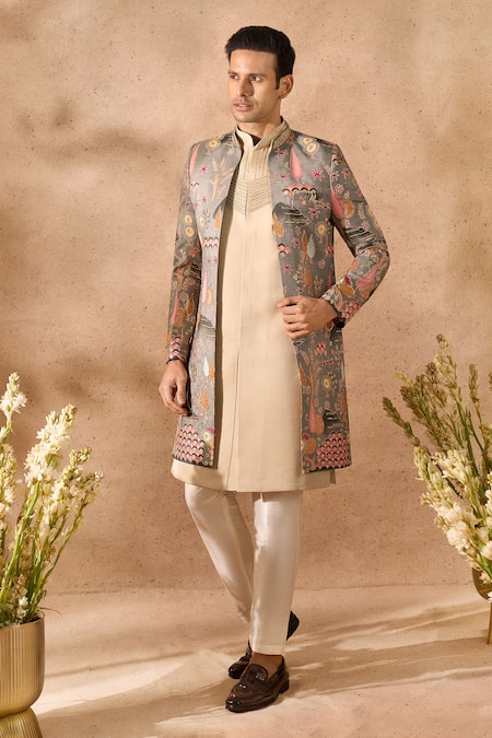 Shop Arihant Rai Sinha Multi Color Silk Embroidery Sherwani Jacket Set Online at Aza Fashions Shop_Arihant Rai Sinha_Multi Color Silk Embroidery Sherwani Jacket Set _Online_at_Aza_Fashions