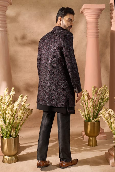 Arihant Rai Sinha Velvet Silk Embroidered Sherwani Jacket Set 