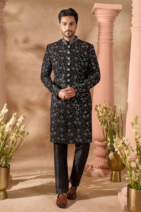 Buy Arihant Rai Sinha Black Silk Embroidery Sherwani And Pant Set Buy_Arihant Rai Sinha_Black Silk Embroidery Sherwani And Pant Set
