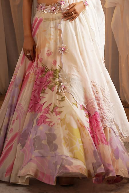 Shop Shwetanga Multi Color Cotton, Organza Sequins, Fabric Flowers Printed Lehenga Set Online at Aza Fashions Shop_Shwetanga_Multi Color Cotton, Organza Sequins, Fabric Flowers Printed Lehenga Set _Online_at_Aza_Fashions