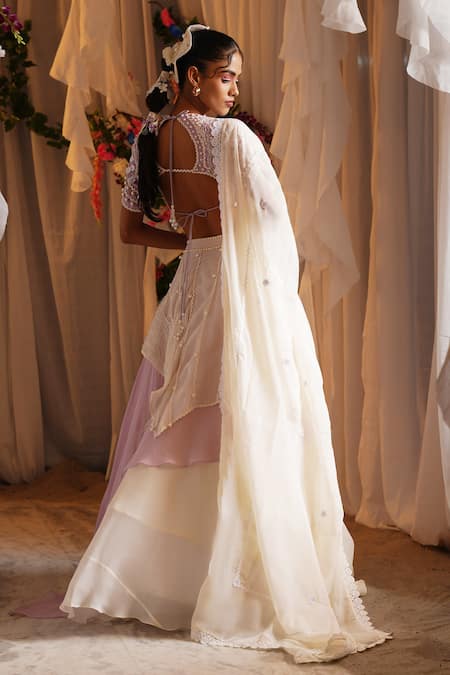 Shwetanga Organza Cotton Layered Lehenga Set 