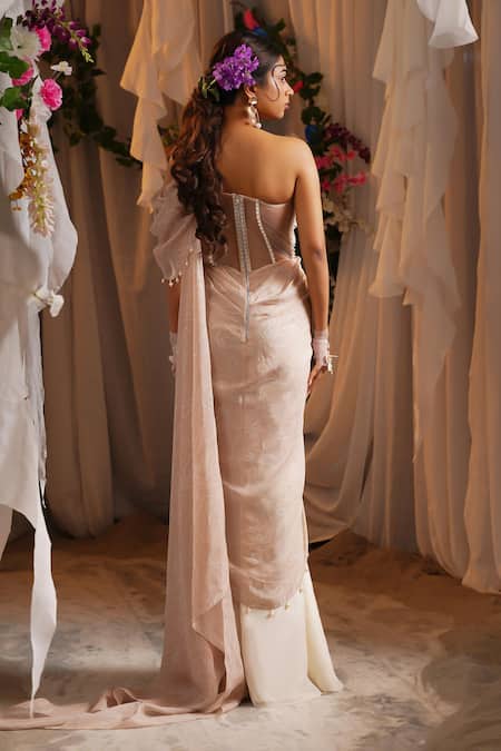 Shwetanga Floral Applique Work Saree Gown 