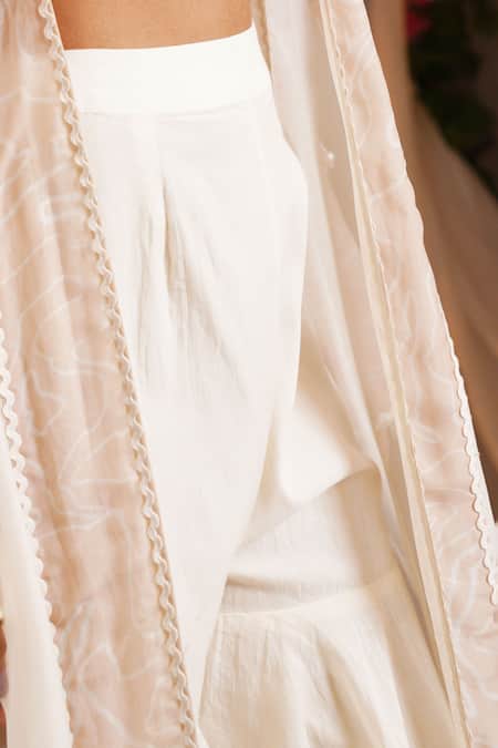 Buy_Shwetanga_Ivory Cotton, Organza Open , Sweetheart Printed Jacket Set _Online_at_Aza_Fashions