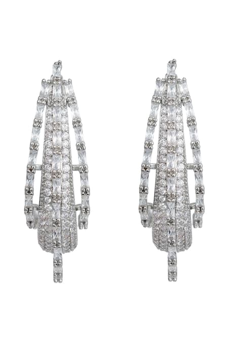 Prihan Luxury Jewelry Silver Plated Stones, Crystals Embellished Sculptural Hoop Earrings Online at Aza Fashions Prihan Luxury Jewelry_Silver Plated Stones, Crystals Embellished Sculptural Hoop Earrings _Online_at_Aza_Fashions
