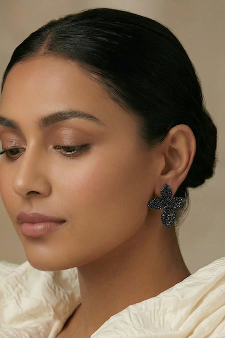 Prihan Luxury Jewelry Floral Pave Stud Earrings 