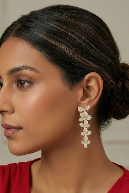 Prihan Luxury Jewelry Pave Floral Pattern Earrings 