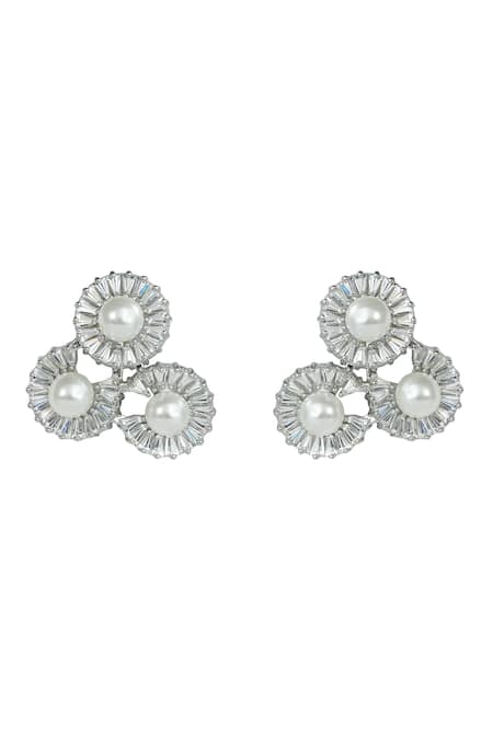 Prihan Luxury Jewelry Pearl Halo Stud Earrings 