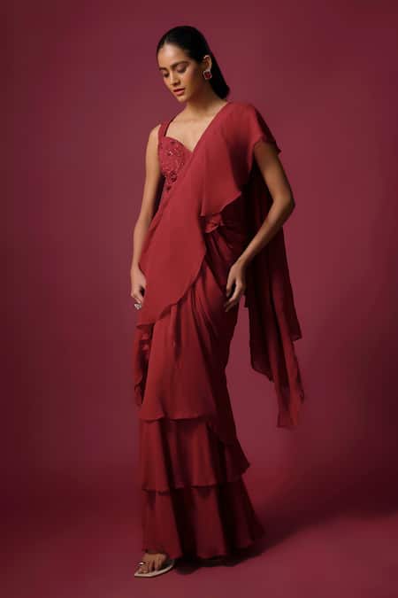 Mehak Murpana Ruffle Pre-Draped Saree With Corset 