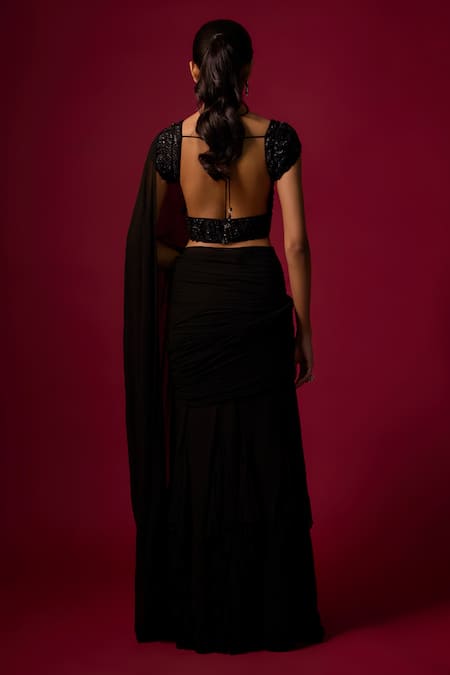 Mehak Murpana Sequin Embroidered Pre-Draped Saree With Blouse 