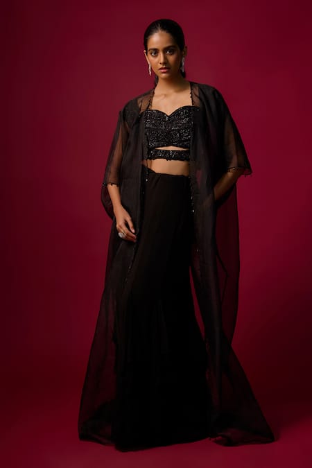 Mehak Murpana Sheer Cape Skirt Set 