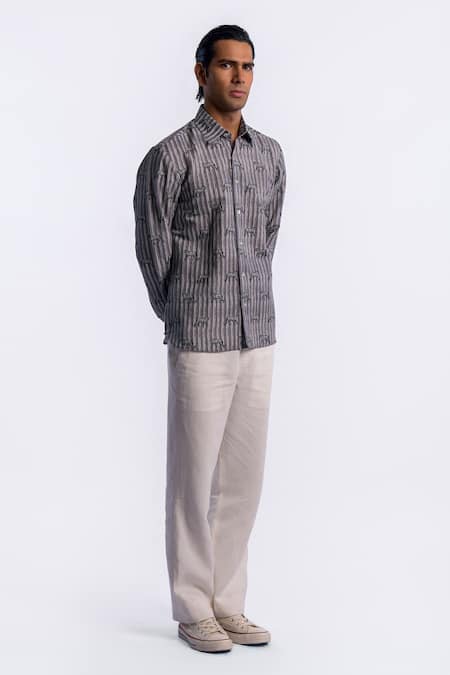 Buy Balance by Rohit Bal Grey Linen Safari Print Shirt Online at Aza Fashions Buy_Balance by Rohit Bal_Grey Linen Safari Print Shirt _Online_at_Aza_Fashions