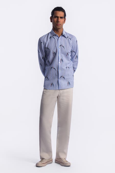 Buy Balance by Rohit Bal Blue Linen Striped Print Shirt Online at Aza Fashions Buy_Balance by Rohit Bal_Blue Linen Striped Print Shirt _Online_at_Aza_Fashions