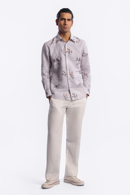 Balance by Rohit Bal_Ivory Linen Stripe Pattern Shirt _Online_at_Aza_Fashions