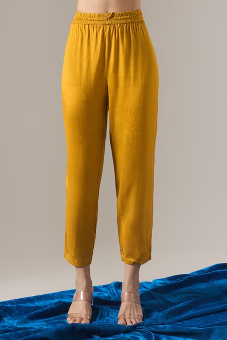 Buy_Samyukta Singhania_Mustard Chanderi Silk, Shantoon, Floral Print Anarkali Kurta Set With Dupatta _Online_at_Aza_Fashions