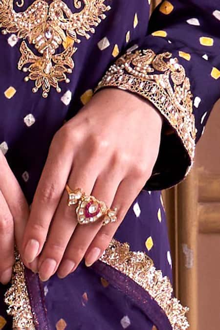 Buy_Kaari_Gold Plated Stones, Faux Diamonds, Prabha Polki Ring _Online_at_Aza_Fashions