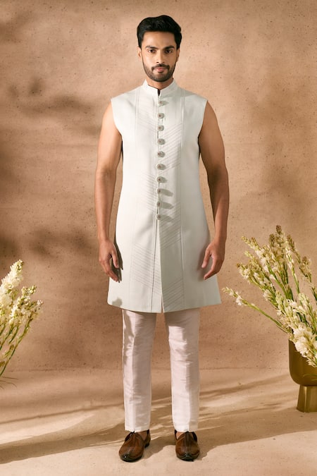 Buy Arihant Rai Sinha Green Silk Embroidery Sherwani Jacket Set Online at Aza Fashions Buy_Arihant Rai Sinha_Green Silk Embroidery Sherwani Jacket Set _Online_at_Aza_Fashions