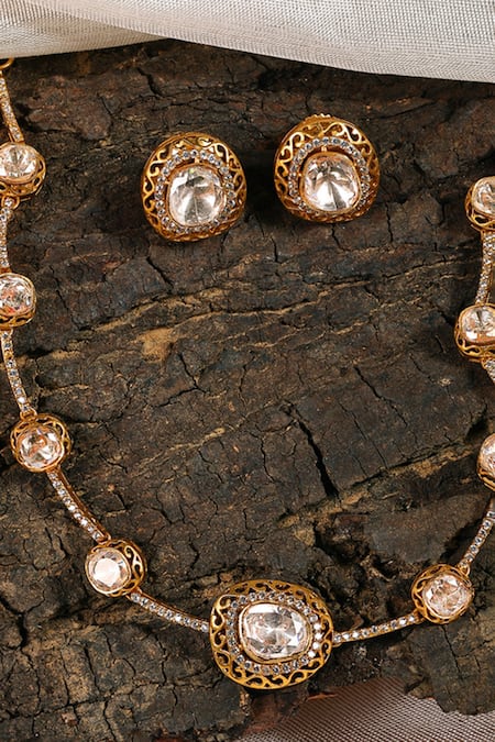 Prestones Polki Embellished Necklace Set 