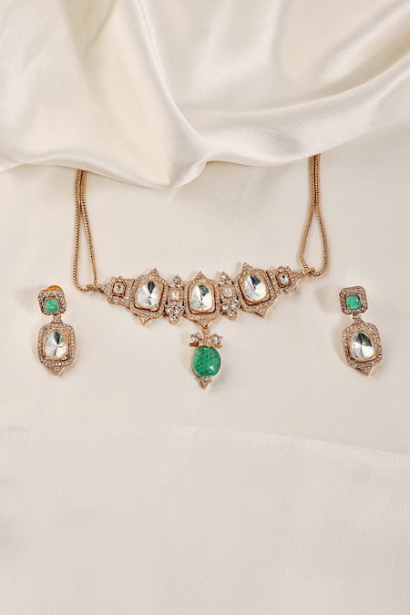 Prestones Polki Embellished Necklace Set 