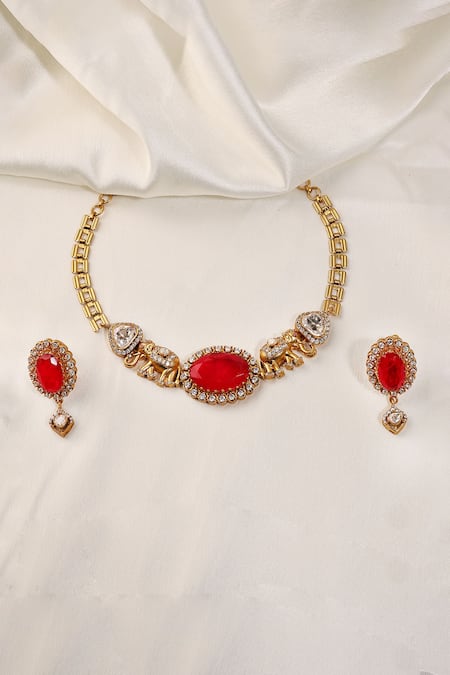 Prestones Polki Embellished Necklace & Earrings Set 