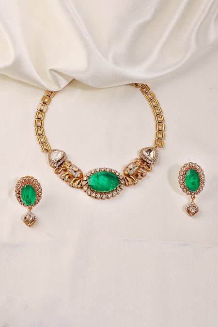 Prestones Polki Studded Necklace Set 