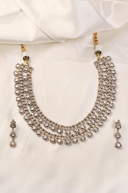 Prestones Polki Embellished Layered Necklace Set 