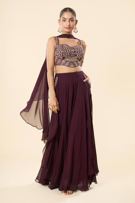 Shop Samyukta Singhania Purple Silk, Satin, Georgette Embroidery, Metallic Hand Blouse Sharara Set Online at Aza Fashions Shop_Samyukta Singhania_Purple Silk, Satin, Georgette Embroidery, Metallic Hand Blouse Sharara Set _Online_at_Aza_Fashions