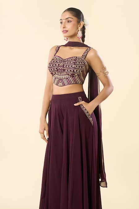 Samyukta Singhania Purple Silk, Satin, Georgette Embroidery, Metallic Hand Blouse Sharara Set at Aza Fashions Samyukta Singhania_Purple Silk, Satin, Georgette Embroidery, Metallic Hand Blouse Sharara Set _at_Aza_Fashions