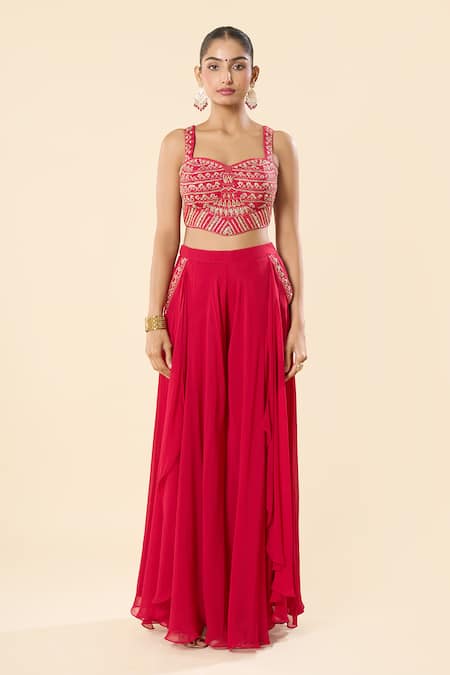 Samyukta Singhania_Pink Taffeta, Georgette Embroidery, Metallic Thread, Hand Blouse Sharara Set _Online_at_Aza_Fashions