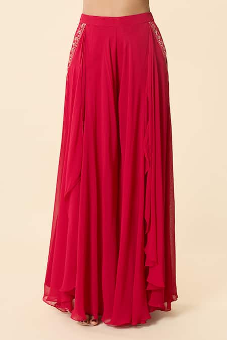 Buy_Samyukta Singhania_Pink Taffeta, Georgette Embroidery, Metallic Thread, Hand Blouse Sharara Set _Online_at_Aza_Fashions