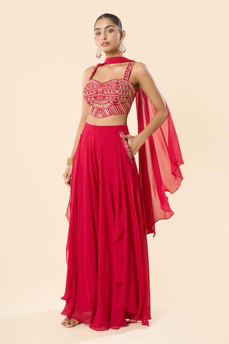 Shop_Samyukta Singhania_Pink Taffeta, Georgette Embroidery, Metallic Thread, Hand Blouse Sharara Set _Online_at_Aza_Fashions