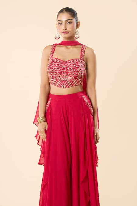 Buy_Samyukta Singhania_Pink Taffeta, Georgette Embroidery, Metallic Thread, Hand Blouse Sharara Set 