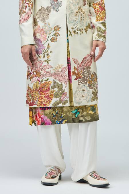 Shop Varun Bahl Ivory Modal, Dupion Embroidery Sherwani Set Online at Aza Fashions Shop_Varun Bahl_Ivory Modal, Dupion Embroidery Sherwani Set _Online_at_Aza_Fashions