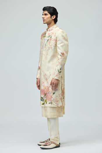 Buy Varun Bahl Beige Modal, Dupion Embroidery Floral Sherwani Set Online at Aza Fashions Buy_Varun Bahl_Beige Modal, Dupion Embroidery Floral Sherwani Set _Online_at_Aza_Fashions