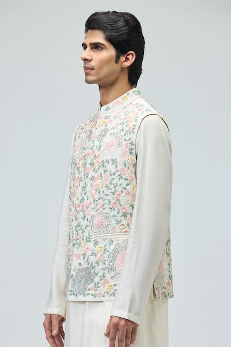 Varun Bahl_Pink Modal, Dupion Embroidery Nehru Jacket _Online_at_Aza_Fashions
