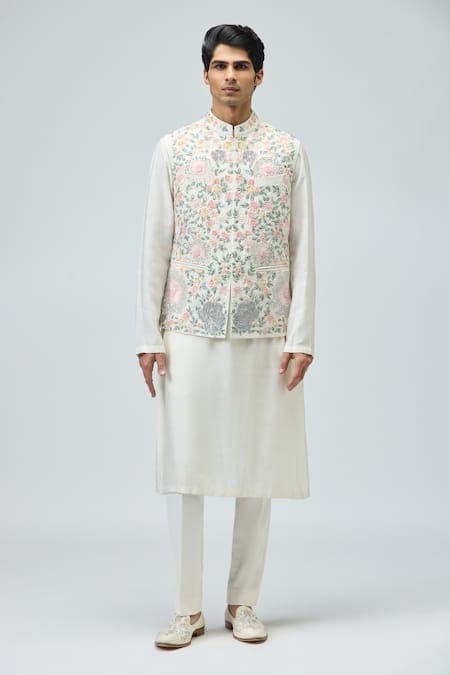 Buy_Varun Bahl_Pink Modal, Dupion Embroidery Nehru Jacket _Online_at_Aza_Fashions