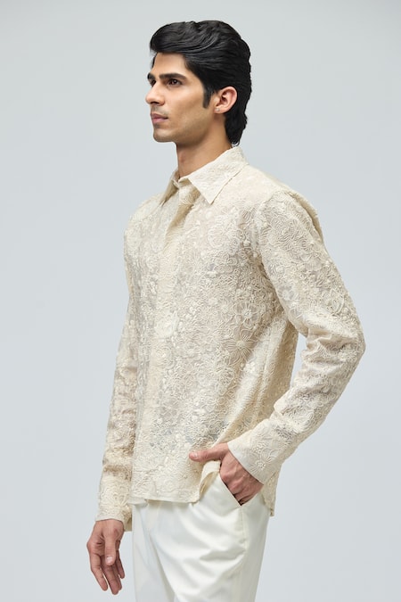 Varun Bahl Embroidered Silk Organza Shirt 