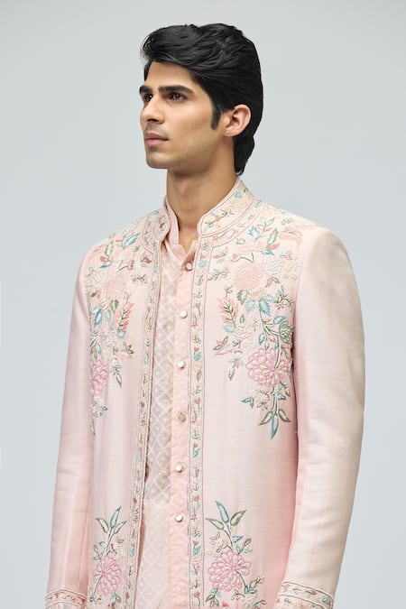 Buy_Varun Bahl_Pink Modal, Dupion Embroidery Sherwani 