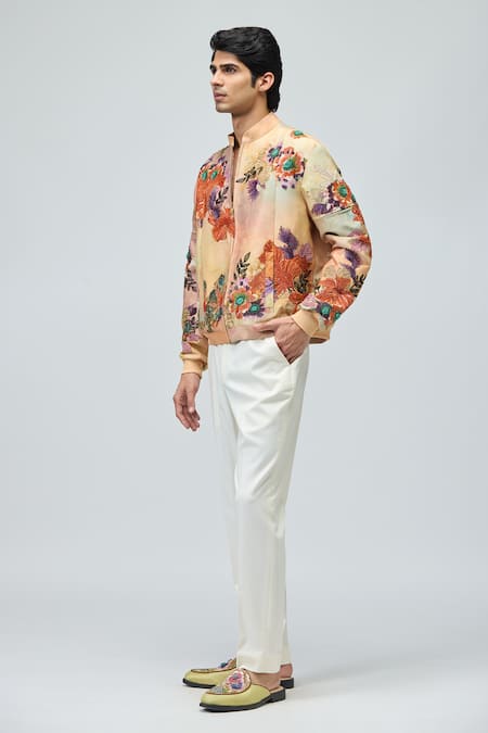 Shop Varun Bahl Pink Modal, Dupion Embroidery, Sequins, Beads, Stones Jacket And Pant Set Online at Aza Fashions Shop_Varun Bahl_Pink Modal, Dupion Embroidery, Sequins, Beads, Stones Jacket And Pant Set _Online_at_Aza_Fashions