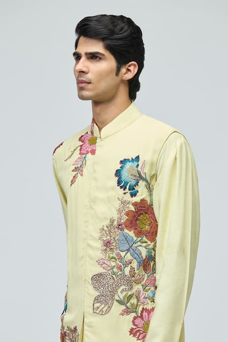 Varun Bahl_Cream Modal, Dupion Embroidery Bundi And Kurta Set _Online_at_Aza_Fashions
