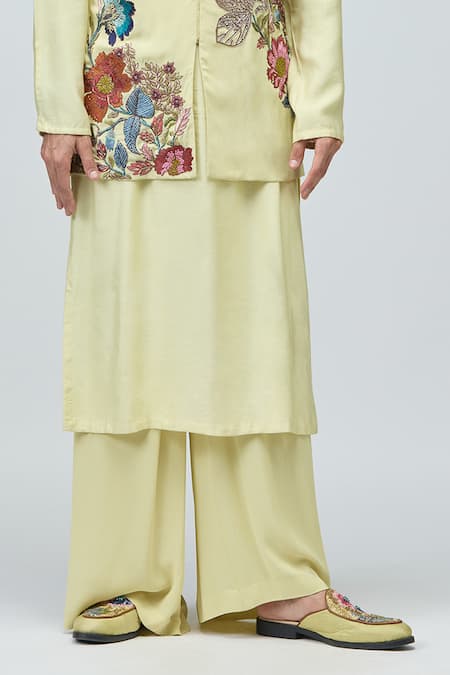 Shop_Varun Bahl_Cream Modal, Dupion Embroidery Bundi And Kurta Set _Online_at_Aza_Fashions