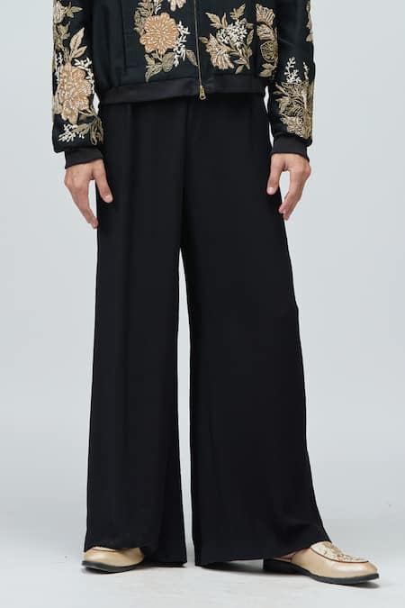 Buy_Varun Bahl_Black Modal, Dupion Embroidery, Sequins, Zari Jacket And Pant Set _Online_at_Aza_Fashions