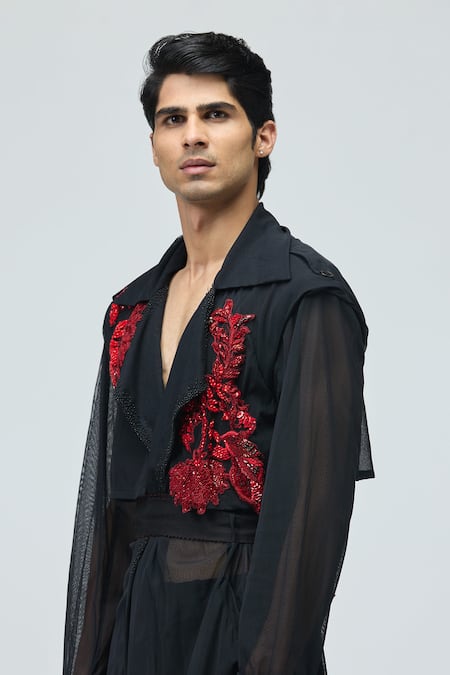 Varun Bahl_Black Suiting Sequins Embroidered Coat And Pant Set _Online_at_Aza_Fashions