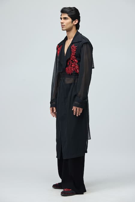 Shop_Varun Bahl_Black Suiting Sequins Embroidered Coat And Pant Set _Online_at_Aza_Fashions