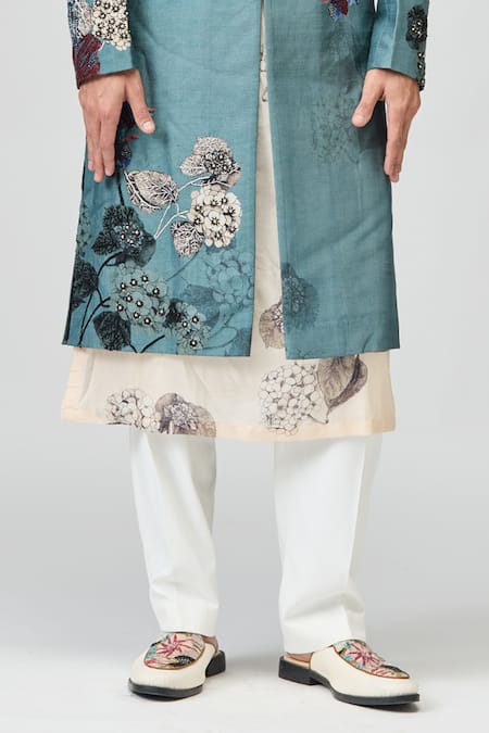 Shop Varun Bahl Blue Modal, Dupion Beads, Stones Embroidered Sherwani Set Online at Aza Fashions Shop_Varun Bahl_Blue Modal, Dupion Beads, Stones Embroidered Sherwani Set _Online_at_Aza_Fashions