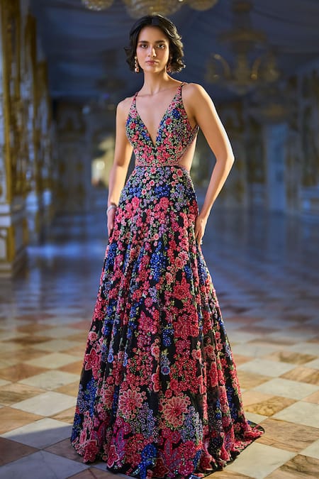 Seema Gujral Floral Embroidered Net Gown 