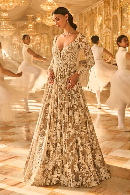 Seema Gujral Floral Embroidered Net Gown 
