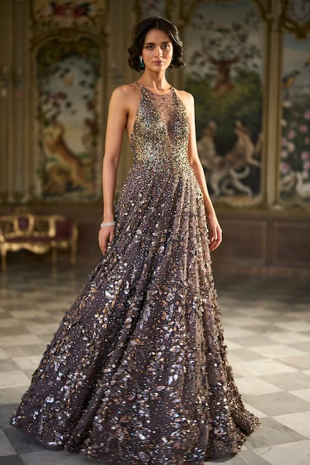 Seema Gujral Metallic Embellished Net Gown 
